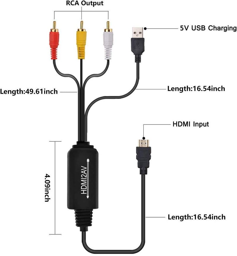 ENBUER محول HDMI إلى RCA، كابل HDMI إلى RCA، كابل محول 1080P إلى AV يدعم NTSC لجهاز التلفاز، Roku، Chromecast، Apple TV، الكمبيوتر، اللابتوب، Xbox، HDTV، DVD وغيرها - Image 3